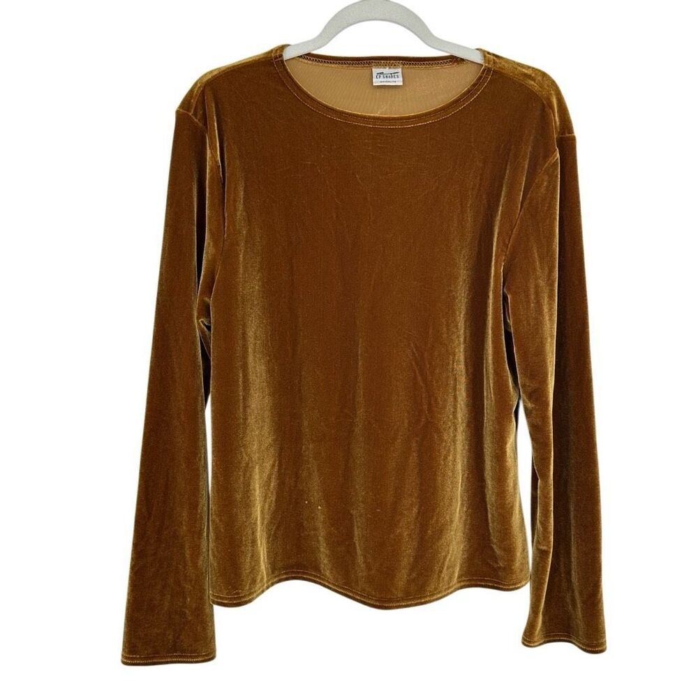 CP Shades Womens Round Neck Velvet Long Sleeve Top Size M Mustard Yellow